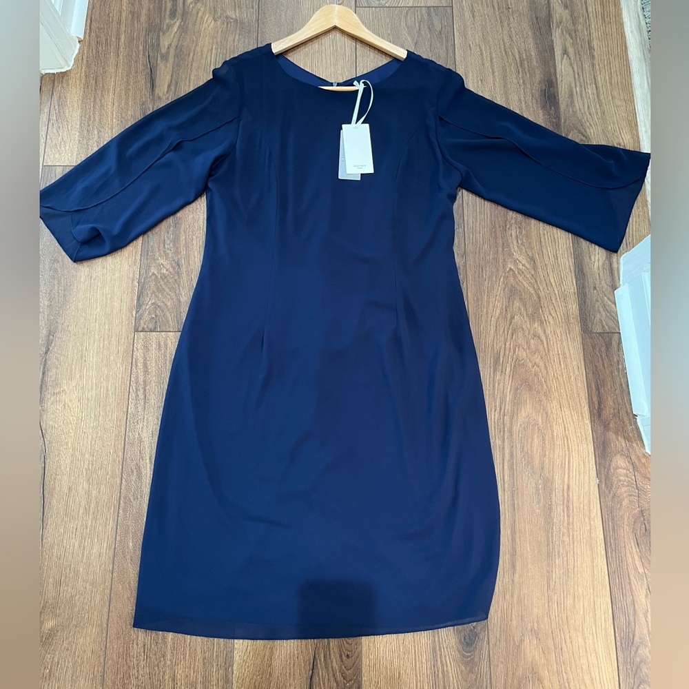 Grace Karin Navy Blue Sheath Dress Size 12 NWT 3/4 Petal Sleeve Cocktail Elegant